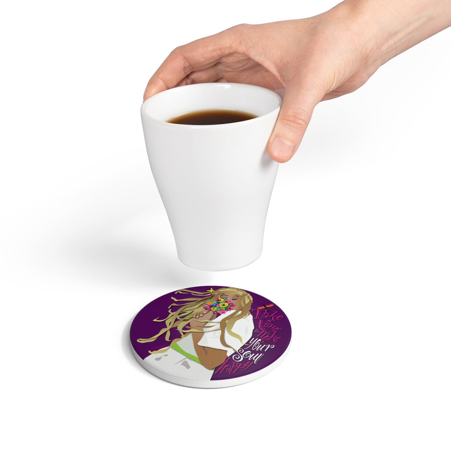 Smell the Flowers Ceramic Coaster