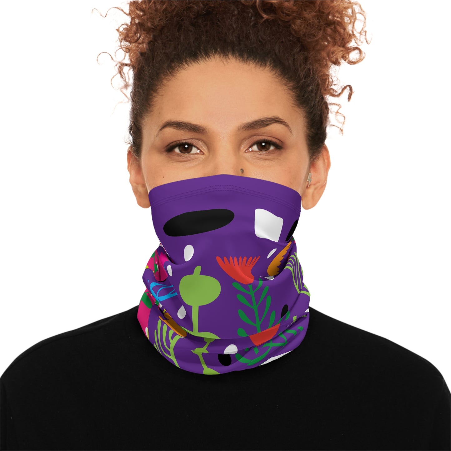Pink Purple Groovy Garden Winter Neck Gaiter With Drawstring