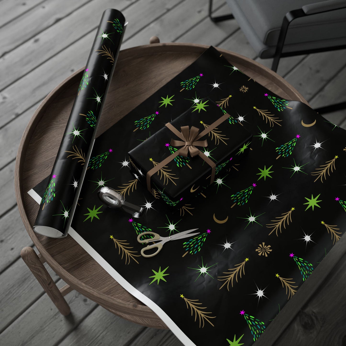 Gold Holiday Trees Wrapping Papers