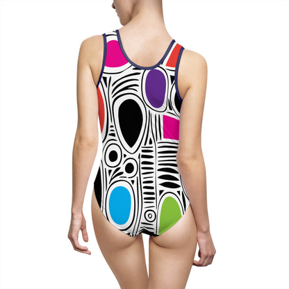White Geo Splash Women's Classic One-Piece Swimsuit