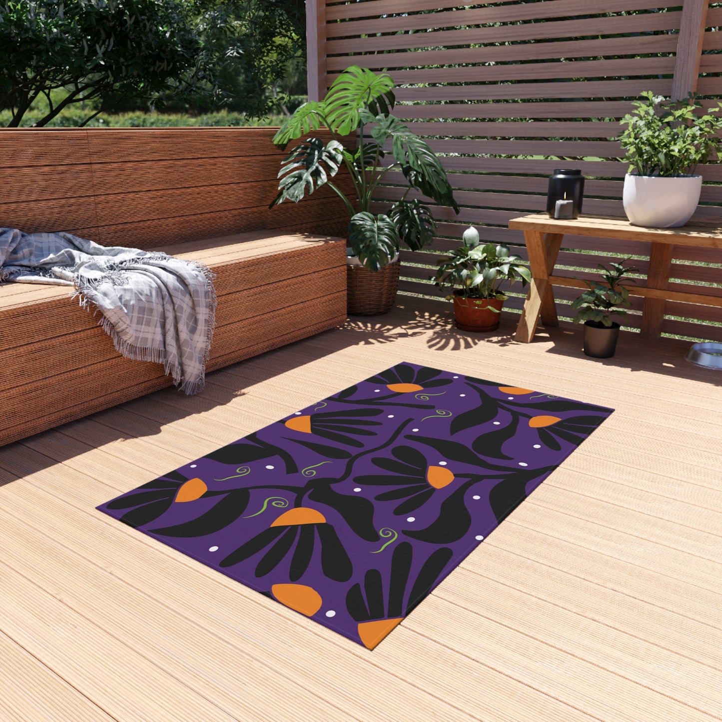 Orange Mod Flower Outdoor Rug