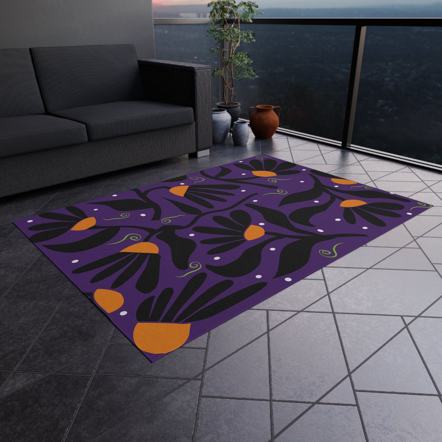 Orange Mod Flower Outdoor Rug