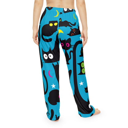 Blue Halloween Cat Women's Pajama Pants