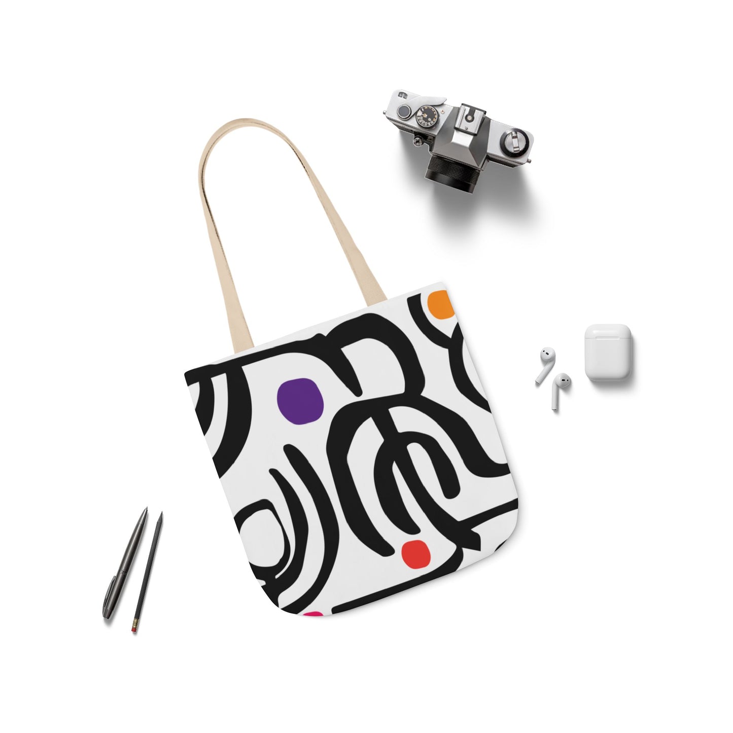 Dot Dot Swirl Canvas Tote Bag (5-Color Straps)