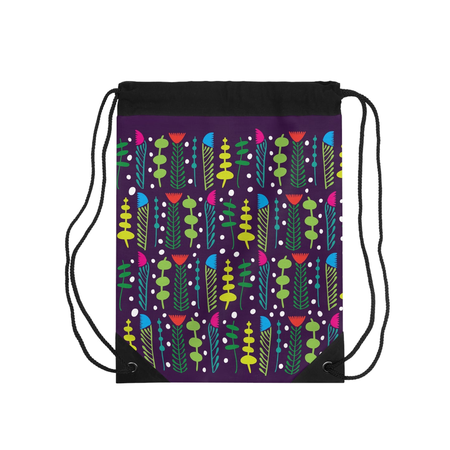 Black Groovy Garden Drawstring Bag