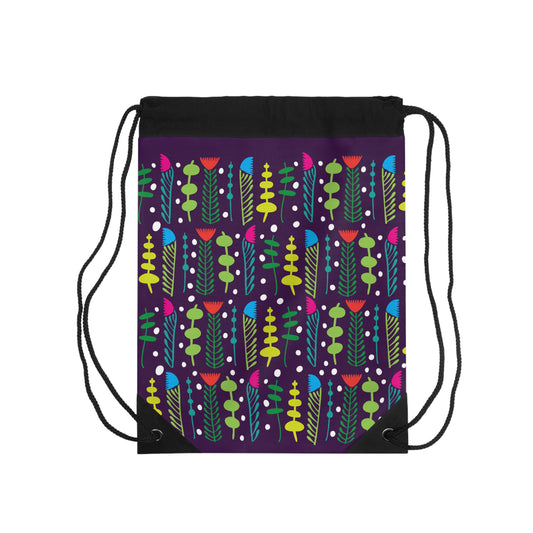 Black Groovy Garden Drawstring Bag
