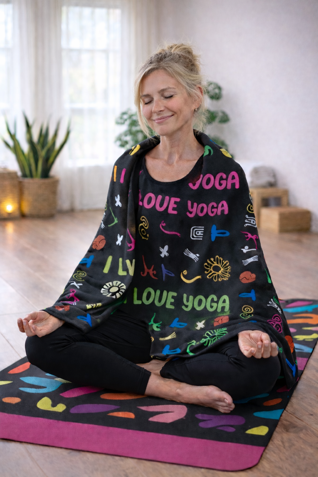 I Love Yoga Sherpa Fleece Blanket