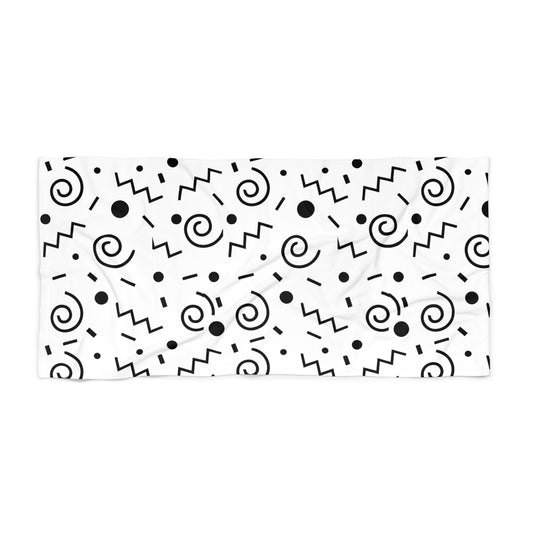 Black & White Scribbles  Beach Towel