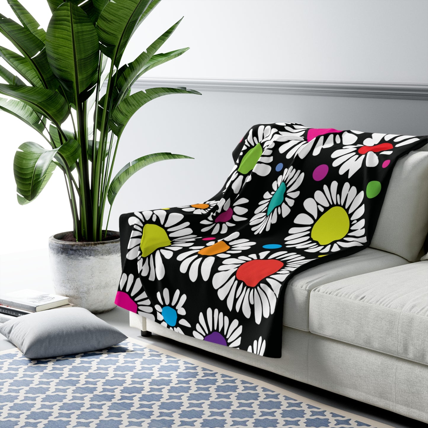 Midnight Bloom Sherpa Fleece Blanket