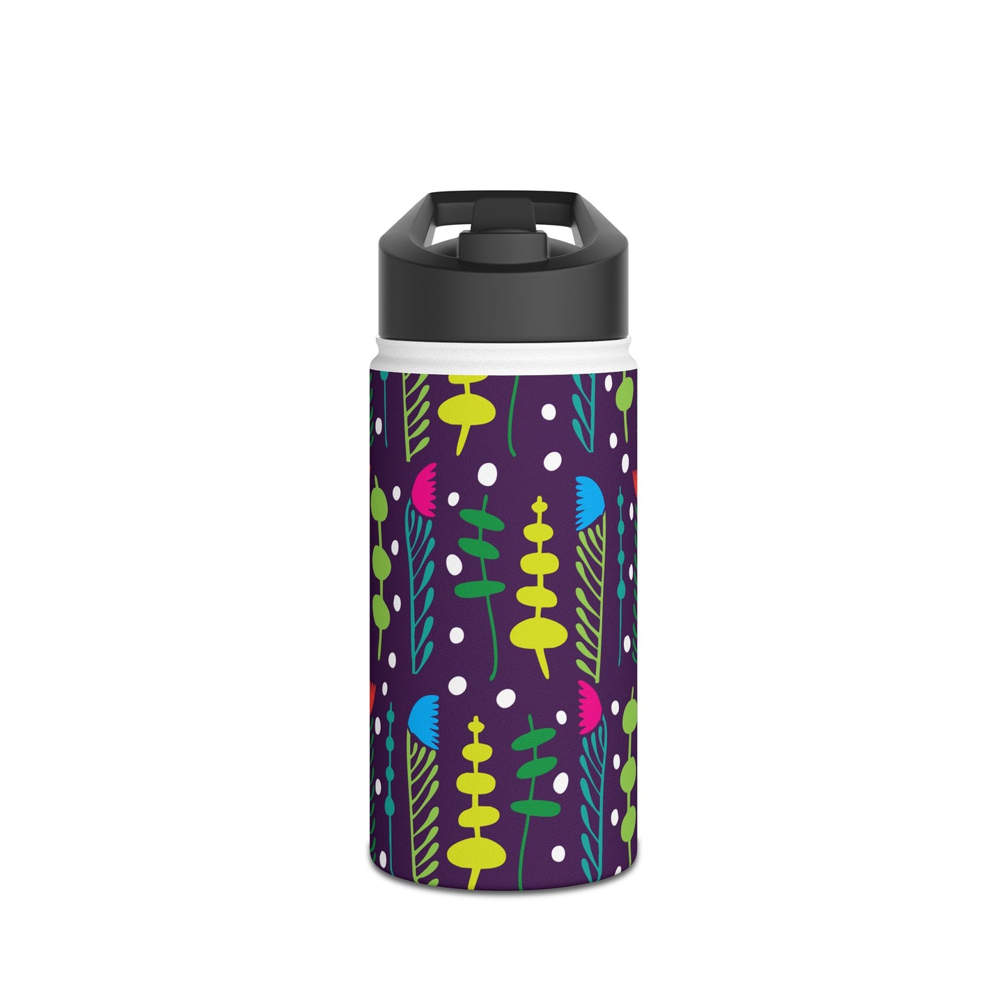 Purple Groovy Garden Stainless Steel Water Bottle, Standard Lid