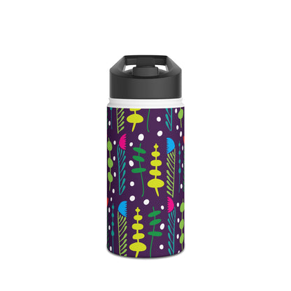 Purple Groovy Garden Stainless Steel Water Bottle, Standard Lid