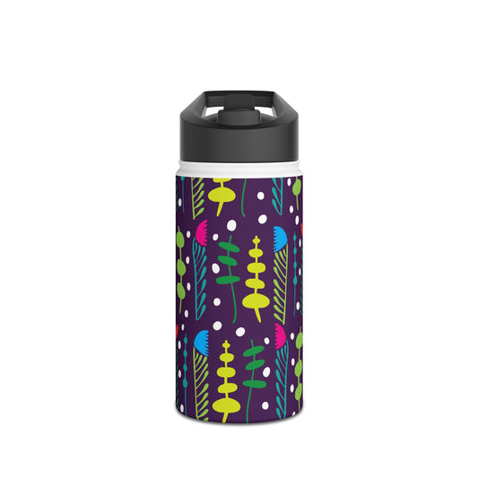 Purple Groovy Garden Stainless Steel Water Bottle, Standard Lid