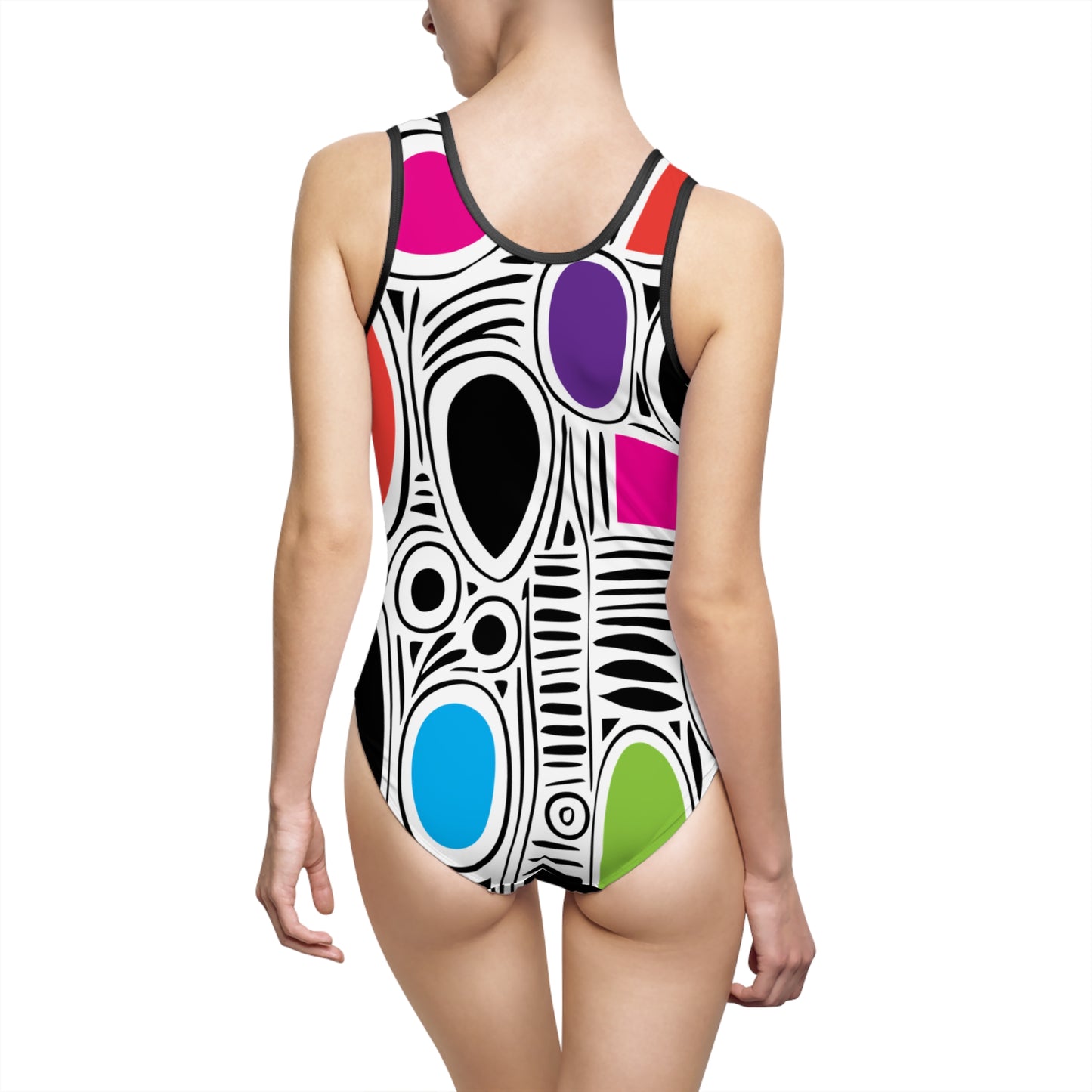 White Geo Splash Women's Classic One-Piece Swimsuit
