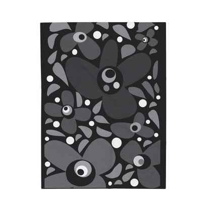 Grey Mod Flower Velveteen Plush Blanket