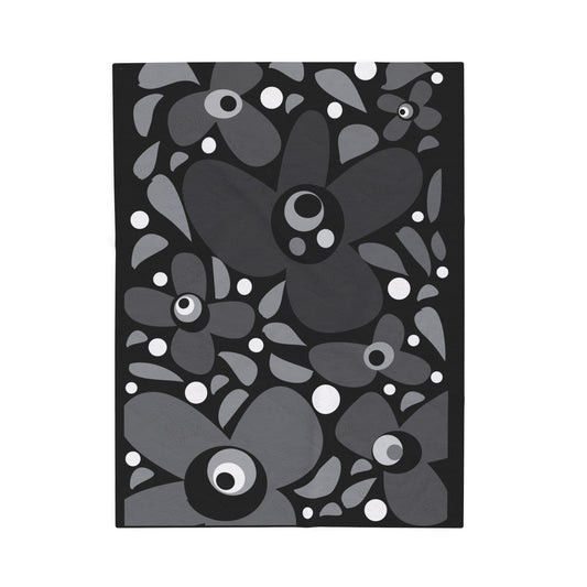 Grey Mod Flower Velveteen Plush Blanket