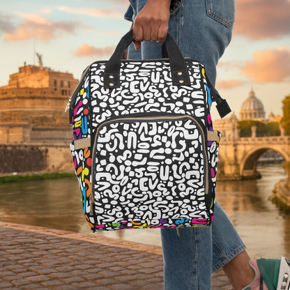White Optic Pop  Multifunctional Diaper Backpack